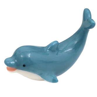 a transparent png of a decole ceramic pen rest shaped like a blue dolphin, made by @treasuregamble on tumblr
